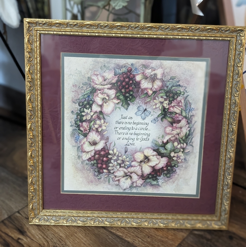 HOMCO HOME INTERIOR FRAME PICTURE GOD'S LOVE HAS NO BEGINNG OR END LIKE A CIRCLE
